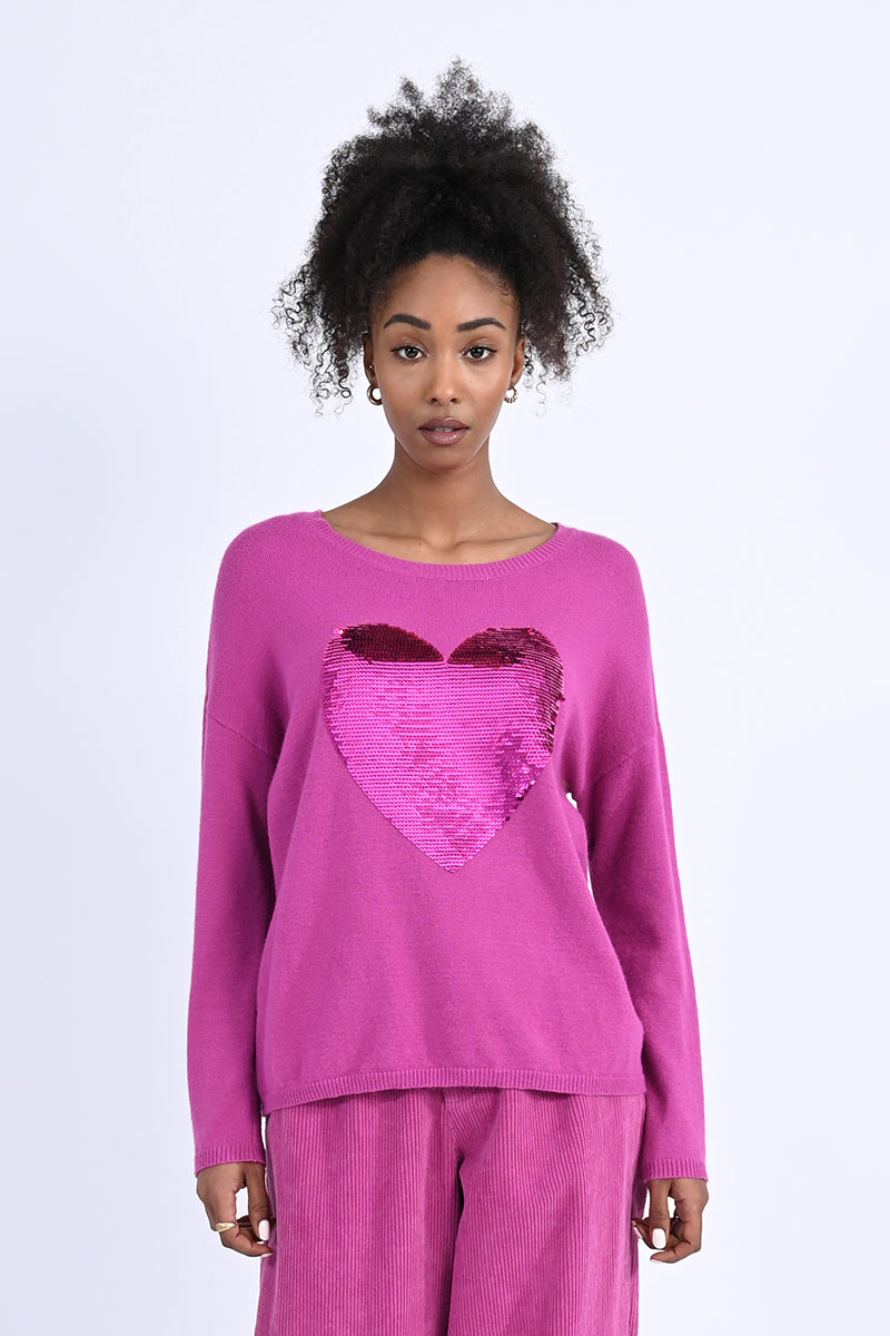 Molly Bracken - Jumper with Large Sequin Heart Pattern