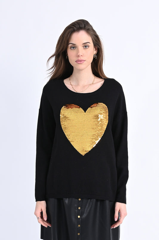 Molly Bracken - Jumper with Large Sequin Heart Pattern