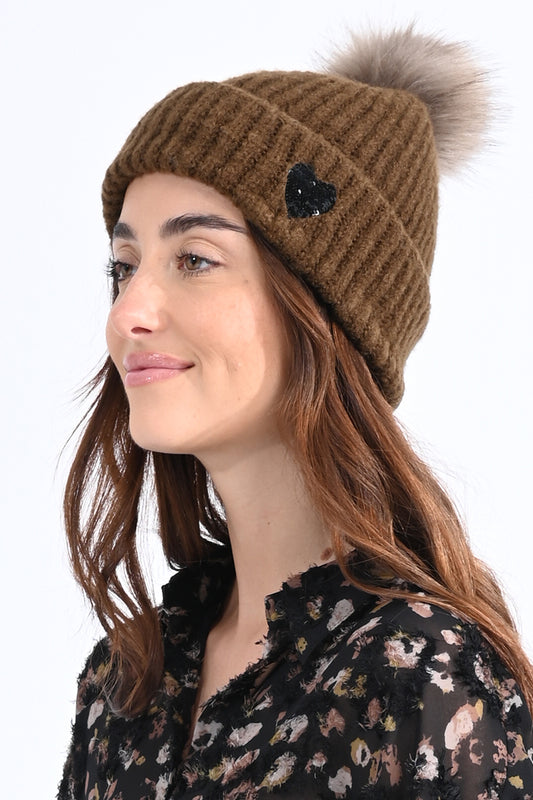 Molly Bracken - Sequin Heart Pom-Pom Toque